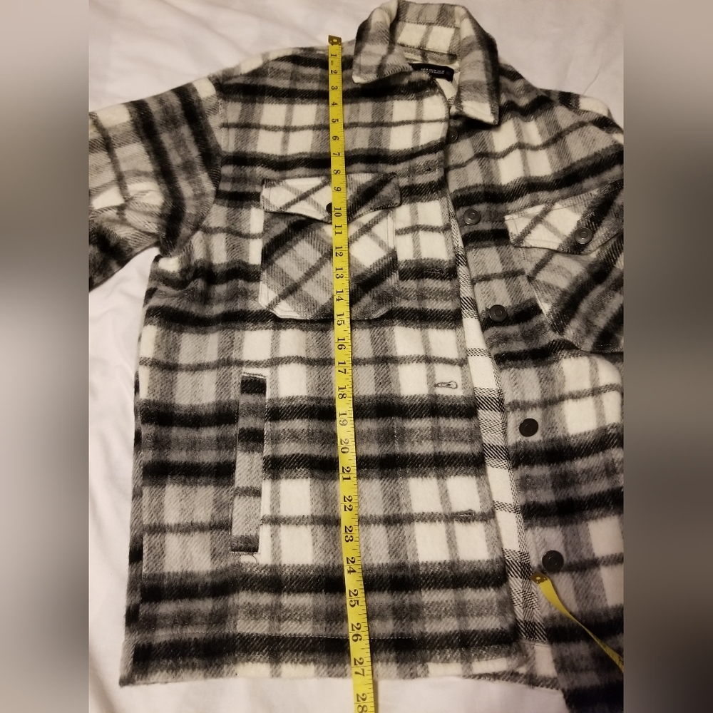 Zara Wool Blend Plaid Overshirt White/Black Size XS - Picture 6 of 13